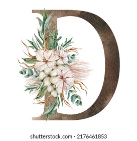 Watercolor Floral Alphabet Monogtram Letter D Stock Illustration ...