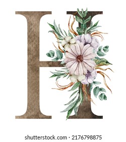 Watercolor Floral Alphabet Monogtram Letter H Stock Illustration ...