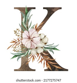 Watercolor Floral Alphabet Monogtram Letter K Stock Illustration ...