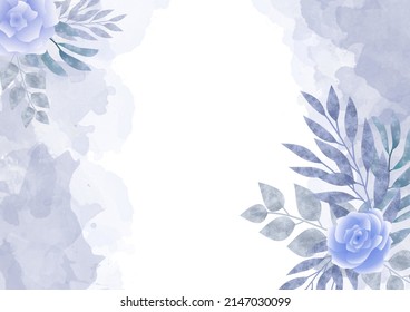 Watercolor floral background with brush and floral frame for horizontal banner, backdrop, wedding invitation, thank you card, wallpaper