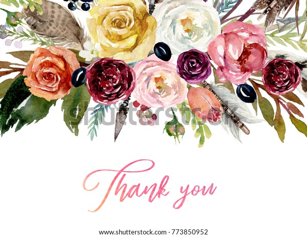 Watercolor Floral Boho Header Border Colorful Stock Illustration ...