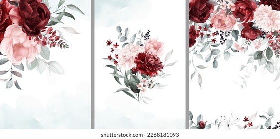 Watercolor floral border bouquet