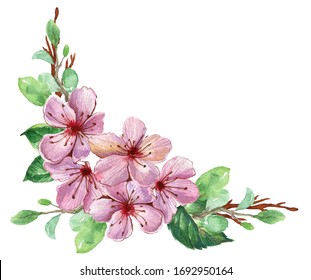 Watercolor Floral border corner decor,blossom pink sakura element.Wedding Border,Bridal shower,flower Elegant Invitation template.Isolated on white background - Powered by Shutterstock