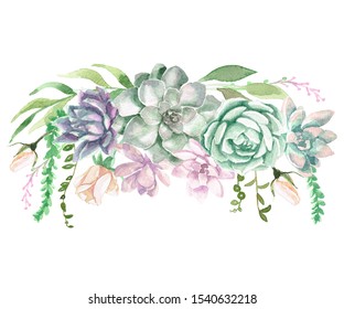 A watercolor floral border with succulents and greenery
