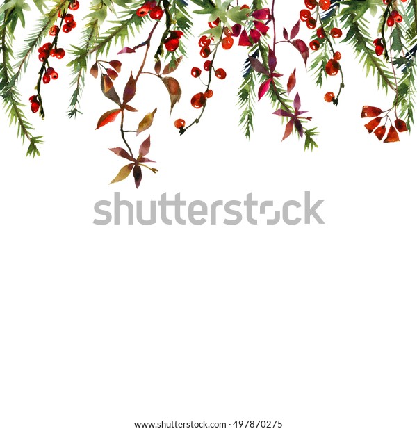 Watercolor Floral Border Winter Fall Flowers Stock Illustration