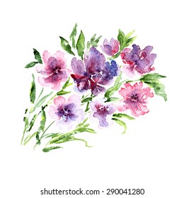 Watercolor Floral Bouquet. Floral Background. Birthday Card.