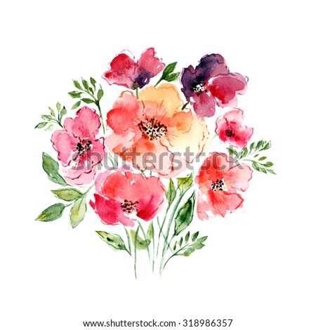 Watercolor floral bouquet. Floral background. Birthday card.