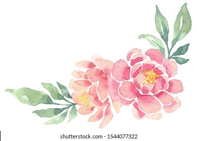 Watercolor floral bouquet painted in a loose style. Includes roses, peonies and greenery