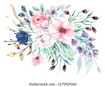 Flowers Watercolor Illustrationmanual Composition Set Watercolor Stock ...