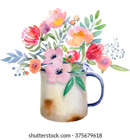 Watercolor Floral Composition Jug Flowers Clipping Stock Illustration ...