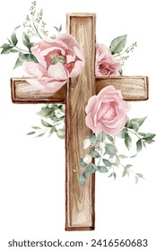 Watercolor floral cross and