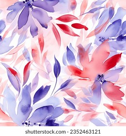 watercolor floral design seamless pattern, in the style of light red and blue, shaped canvas, nature-inspired, aquarellist, light red and purple, light red and violet - Powered by Shutterstock