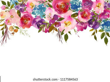 Colorful Watercolor Flowers Decorated Elegant Background Stock Vector ...