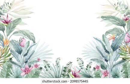 Watercolor floral frame. Frame from tropical flowers . Plants of Australia and Africa. For the design of holiday cards, birthday, wedding, Valentine's Day. - Powered by Shutterstock