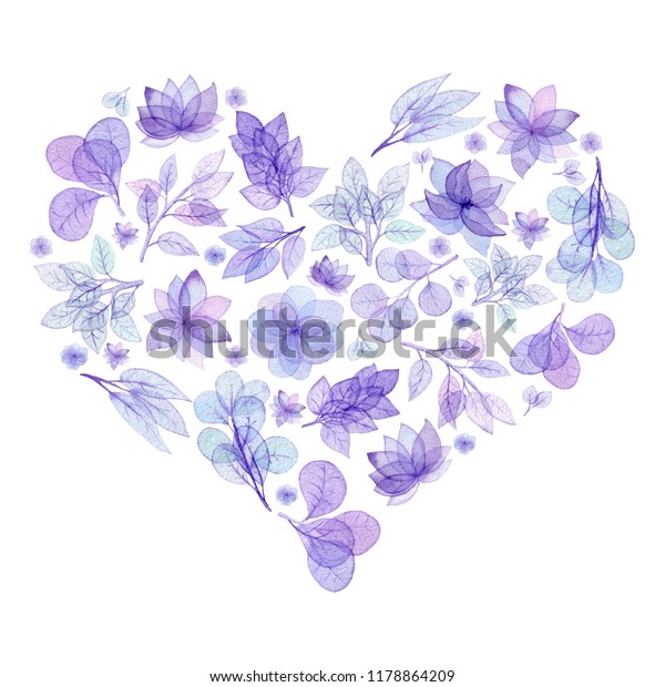 白い背景に水色の花柄の心 表紙またはカードテンプレート のイラスト素材