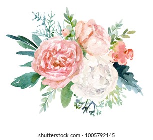 Watercolor Floral Illustration Bouquet Bright Pink Stock Illustration ...