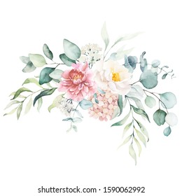 Watercolor Floral Illustration Bouquet Bright Pink Stock Illustration ...