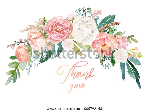 Watercolor Floral Illustration Bouquet Bright Pink Stock Illustration