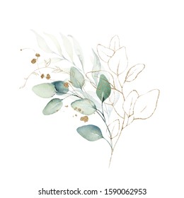 Watercolor Floral Illustration Bouquet Green Leaf Stock Illustration ...