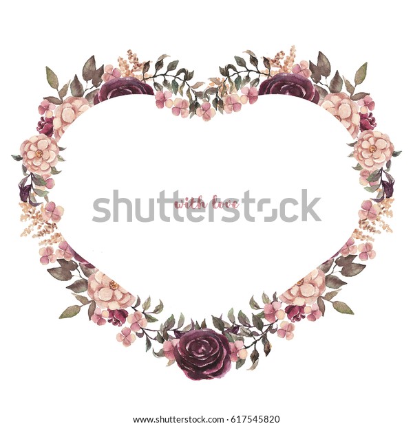 Watercolor Floral Illustration Flower Heart Wreath Stock Illustration ...