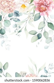 Watercolor Floral Illustration Frame Border Pink Stock Illustration ...