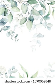 Watercolor Floral Illustration Bouquet Green Leaf Stock Illustration ...