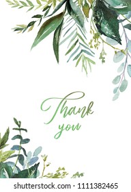 Watercolor floral illustration - green leaves frame / border, for wedding stationary, greetings, wallpapers, fashion, background. Eucalyptus, olive, green leaves, etc.