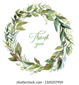 Watercolor Floral Illustration - Leaf Wreath / Frame, For Wedding Stationary, Greetings, Wallpapers, Fashion, Background. Eucalyptus, Olive, Green Leaves, Etc.