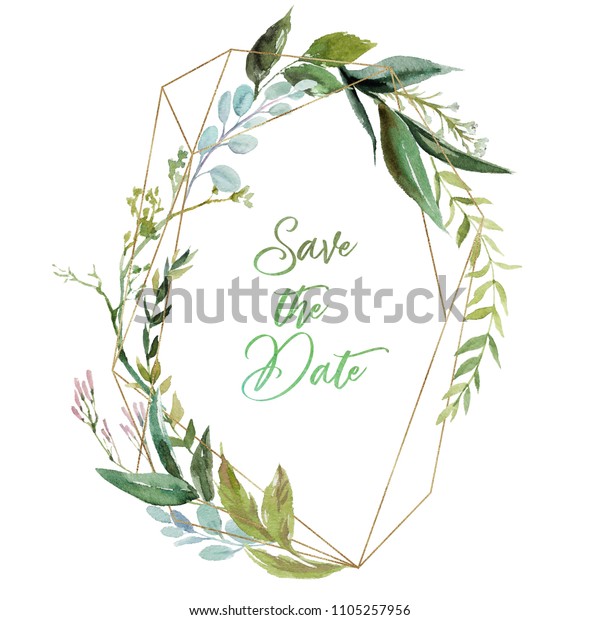 Watercolor Floral Illustration Leaf Wreath Frame Stock Illustration ...