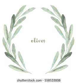 Watercolor Floral Illustration With Olive Branches Wreath 