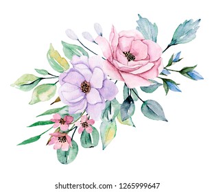 Watercolor Floral Illustration Spring Flowers Pink Stock Illustration ...