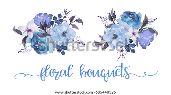 水彩花柄のイラスト 結婚式 記念日 誕生日などの招待に使用する花束 朝顔 青鳥 ライラック バラ 夏青 のイラスト素材