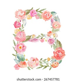 Watercolor Floral Monogram Letter B Alphabet Flowers