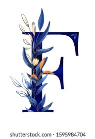 Watercolor Floral Monogram Letter F Classic Stock Illustration ...