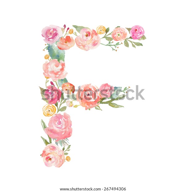 Watercolor Floral Monogram Letter F Stock Illustration 267494306