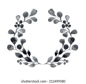 Watercolor Floral Oval Wreath With Leaves And Berries