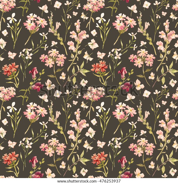 水彩花柄 繊細な花の壁紙 野花のピンク レトロな背景 のイラスト素材