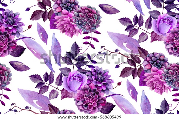水彩花卉图案 紫色花背景库存插图