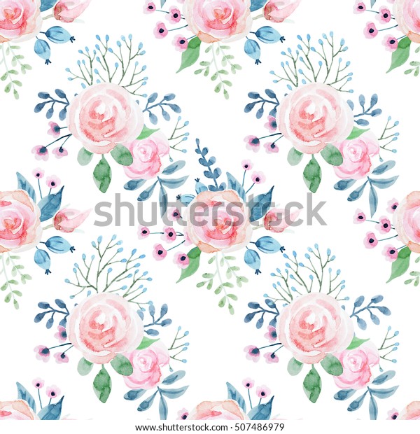 バラの付いた水彩花柄 かわいい花柄の壁紙 のイラスト素材
