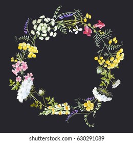 Watercolor floral round wreath