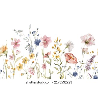 Watercolor floral seamless border