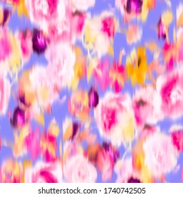 Watercolor Floral Seamless Pattern. Elegant Pastel Color Blurred Abstract Roses. Botanical Ornament In Trendy Style. Floral In Bloom. Backdrop For Cloth, Dress, Fabric, Textile, Texture Or Wrapping,