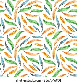 Watercolor Floral Seamless Pattern For Fabric, Print, Textile Design, Scrapbook Paper, Wrapping Paper, Wallpaper. Leaves Illustration On White Background