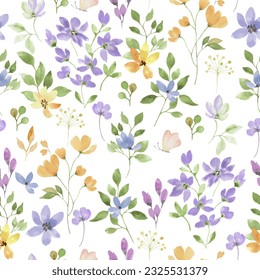 Watercolor floral seamless pattern. Hand drawn illustration isolated on white background.
