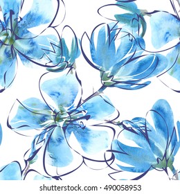 Watercolor Floral Seamless Pattern. Hand Painted Design Template.