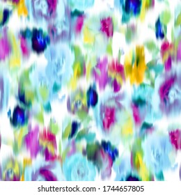 Watercolor floral seamless pattern. Large blurred opulent blossom roses. Botanical ornament in trendy style. Floral in bloom. Backdrop for cloth, dress, fabric, textile, texture or wrapping,
