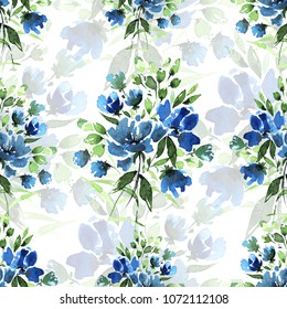 Seamless Blue Watercolor Floral Flower Wallpaper Stock Illustration Shutterstock