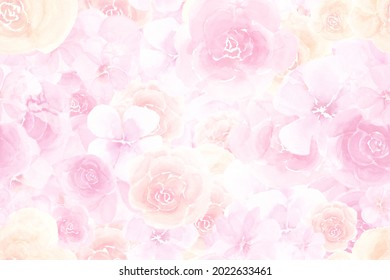 Watercolor Floral Seamless Print. Pink Beautiful Postcard Template. Decorative Wedding Background. Watercolor Art Ink Artwork. Beige Artistic Painting. Blossom Textile Wallpaper. Ilustrasi Stok