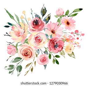 Watercolor Floral Spring Illustration Yellow Pink Stock Illustration ...