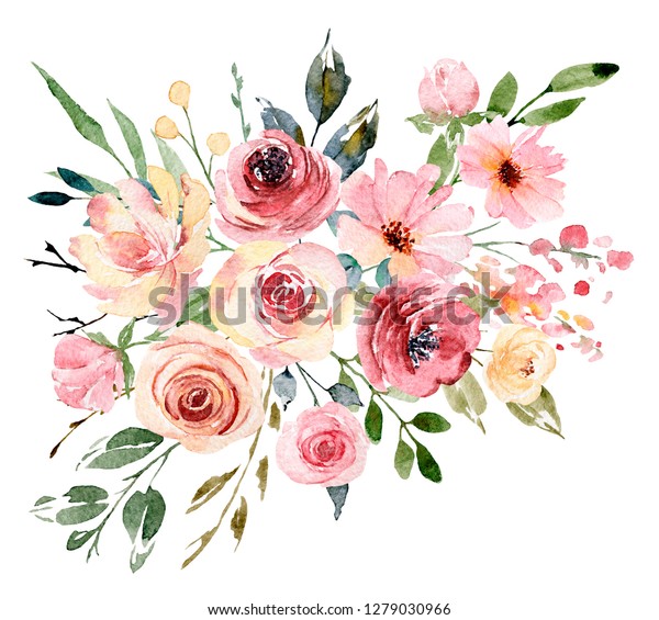 Watercolor Floral Spring Illustration Yellow Pink Stock Illustration ...